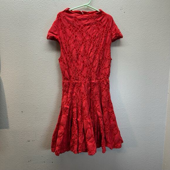 Free People Red Fit Flare Mini Boho Floral Burnout Embroidered Dress SZ XS - Picture 1 of 6